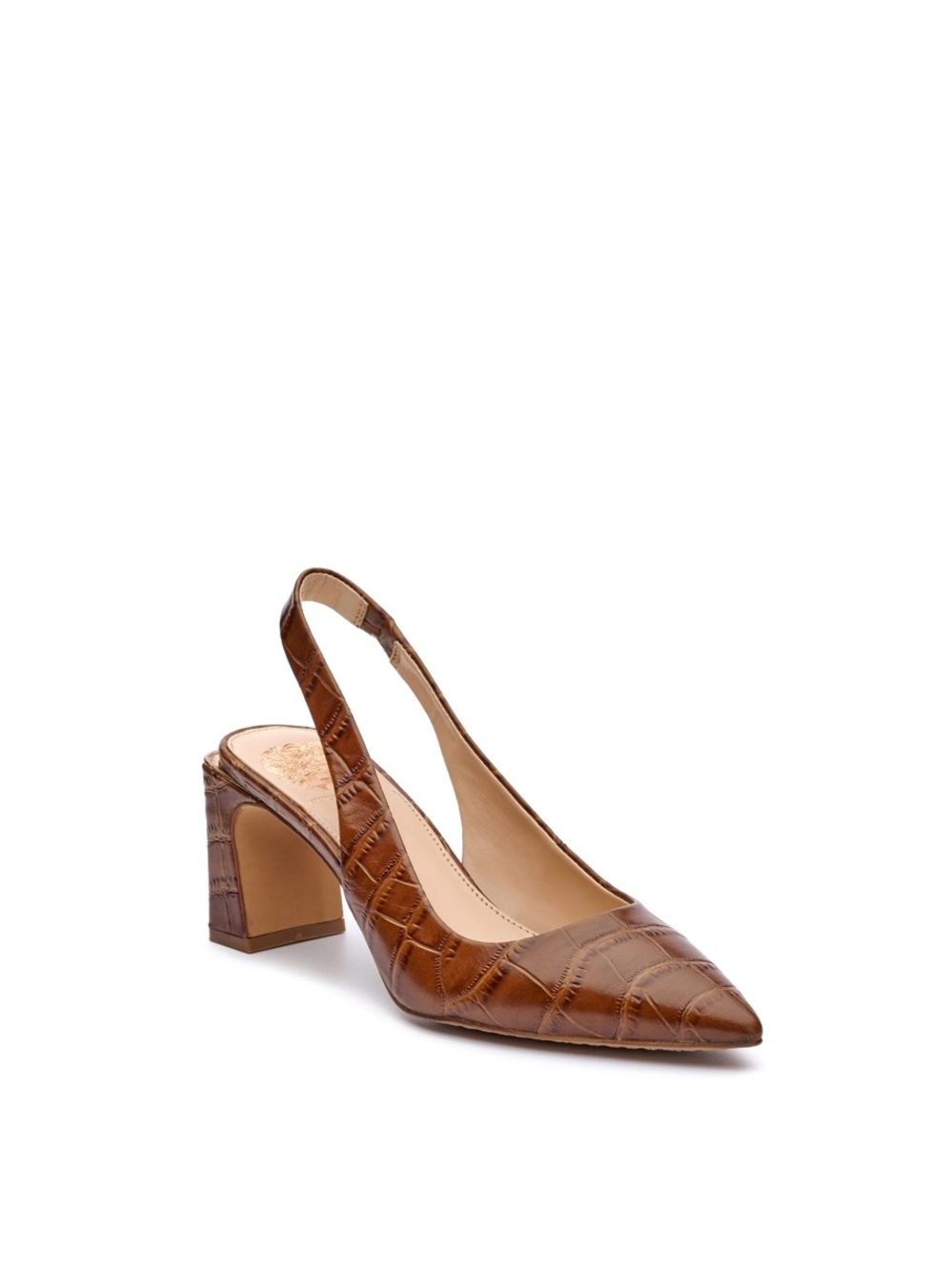 Vince Camuto Brown crocodile textured leather slingback heels size 10 NWT